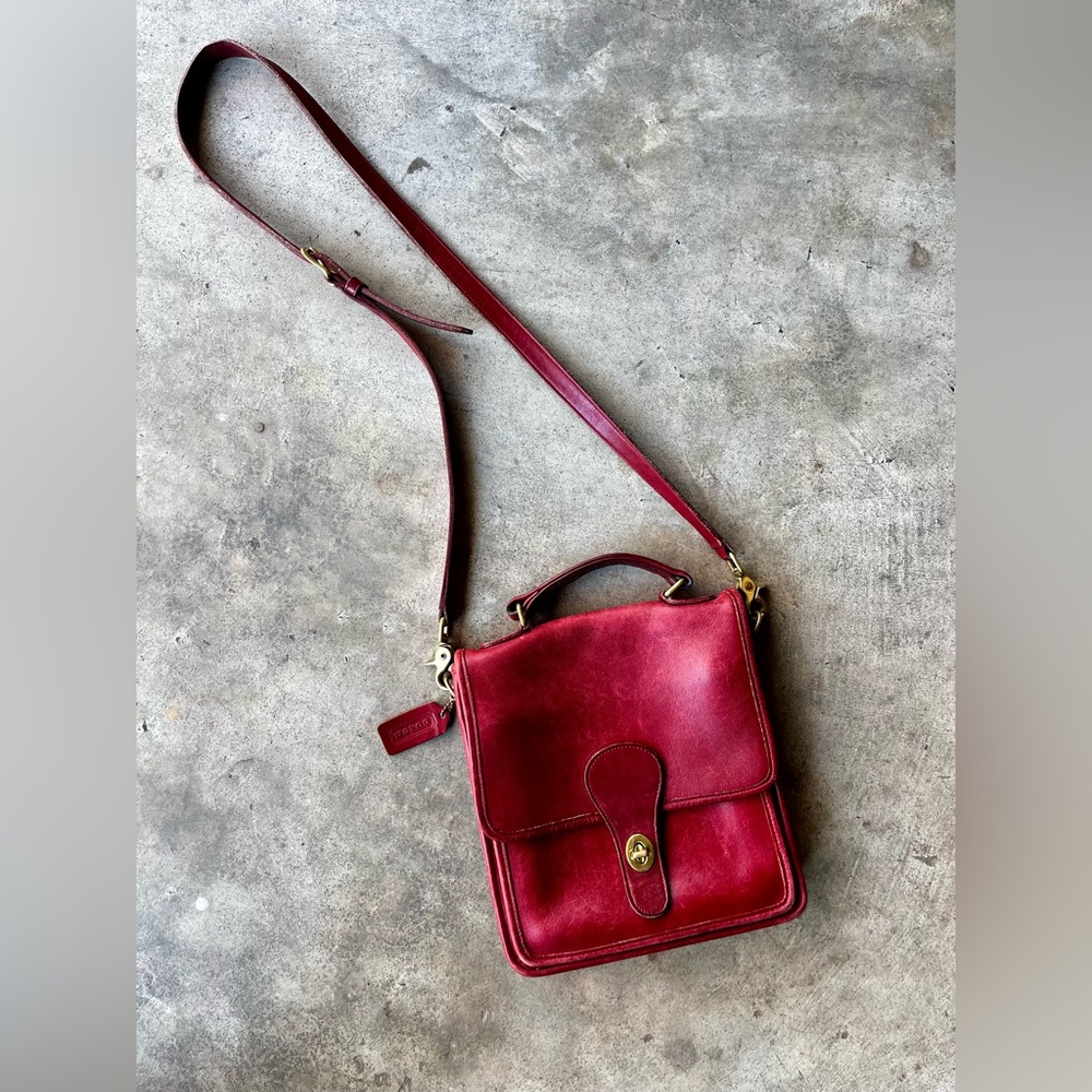 Vintage 90s Coach Cross Body Sling Purse Rare Red Good Used Condition Leather